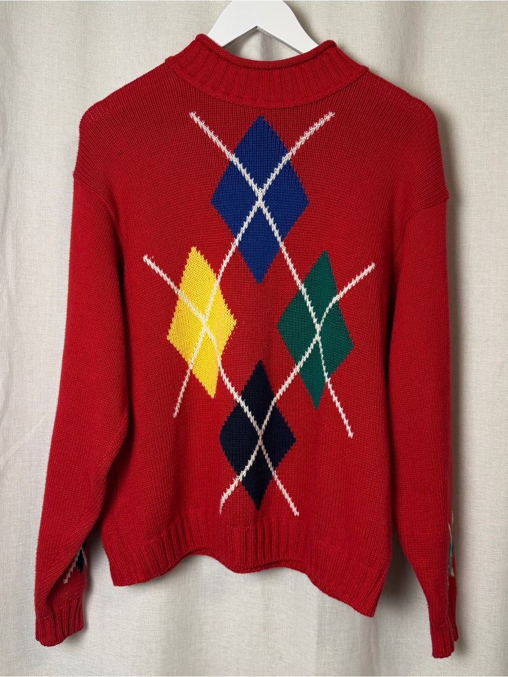 Vintage Liz Sport Red Argyle Sweater with Multicolor Diamonds
